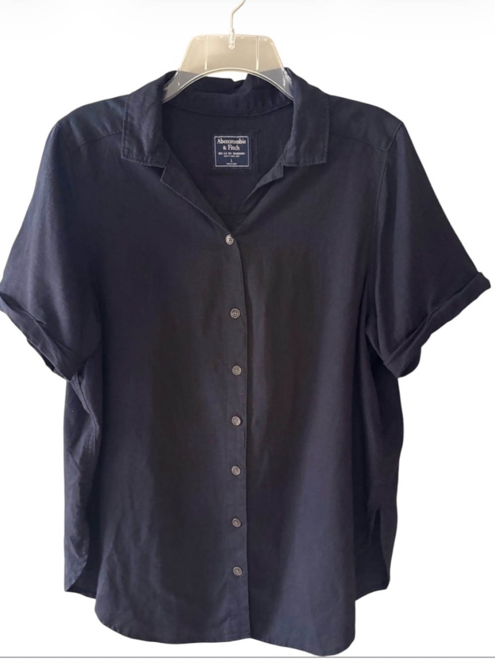 Abercrombie & Fitch Women’s Linen Blend Button Down Short Sleeve Size L Black